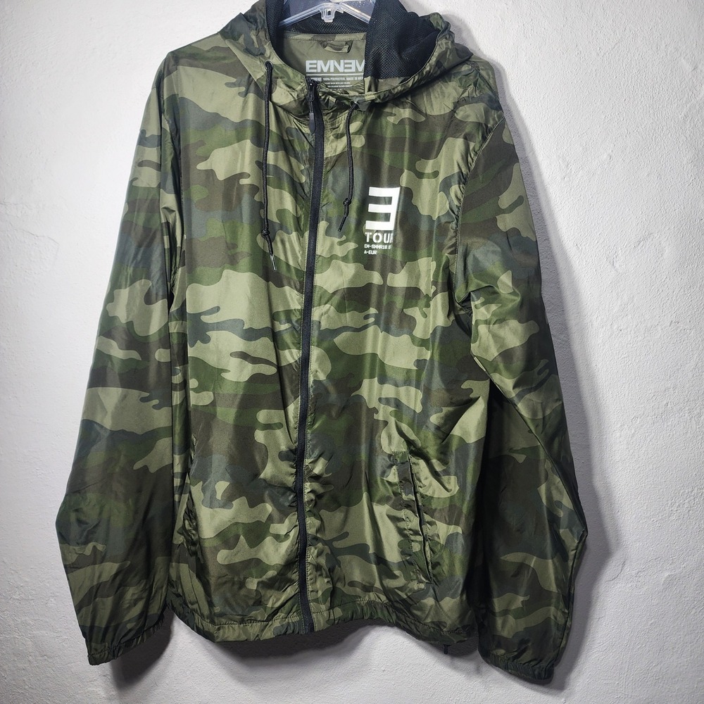 Eminem Revival Tour 2018 Windbreaker XXL Green Camo Hooded Jacket Merch